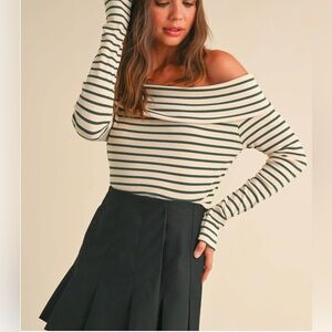 Stripe Off The Shoulder Top in Beige/Green
